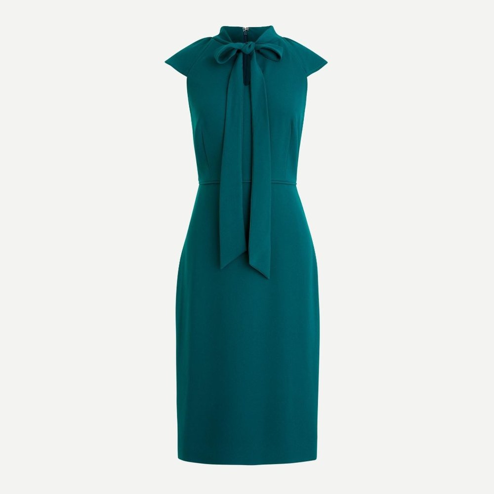 NWT J.Crew Ruffle Front Pussy Bow Sheath Dress in 365 Crepe
